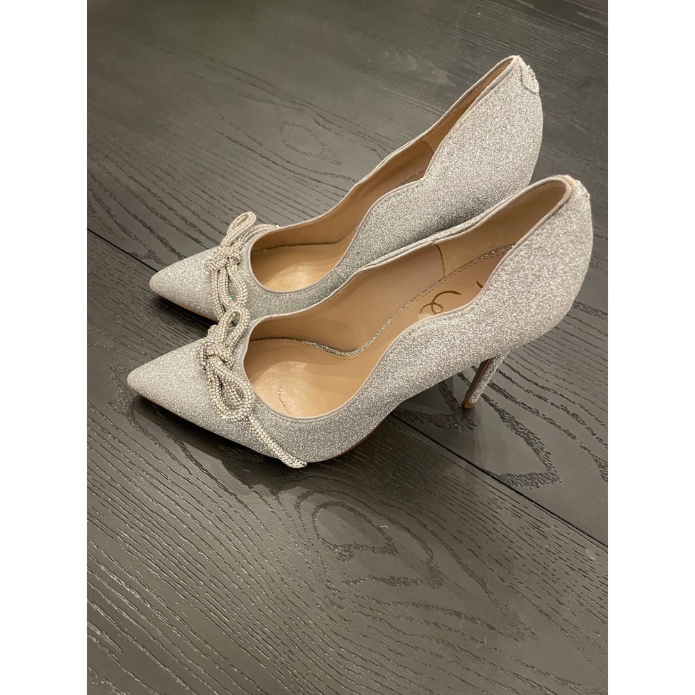 Sam Edelman Silver Glitter Pointed-Toe Bow Pumps - Picture 4 of 10